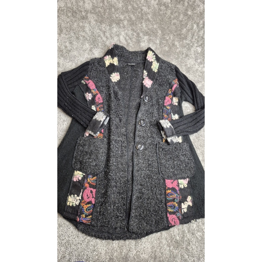 Coco + Carmen Size L‎ / XL BOHO Cardigan Wool Blend Mohair Crochet Black Floral